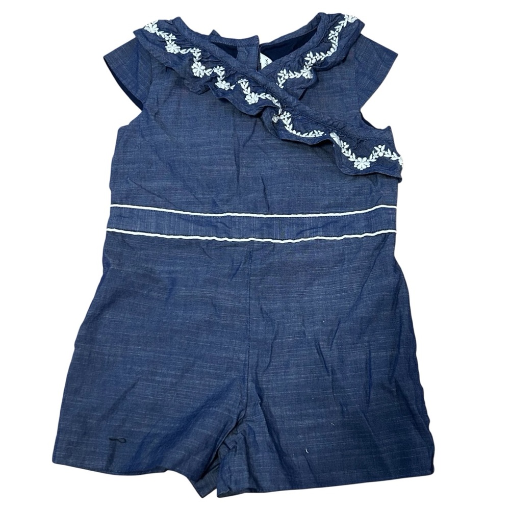 Janie and Jack Romper Girls Size 4 Blue Chambray Ruffle One Piece